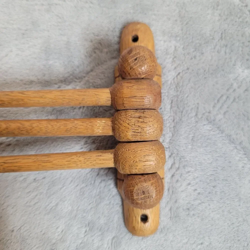 VTG Folding Towel Oak Wood Rack Hanger 3 Swing Arms Wall Mount Farmhouse Rustic